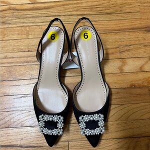 Adrienne Vittadini Black Kitten Heels with Pearl Embellishment